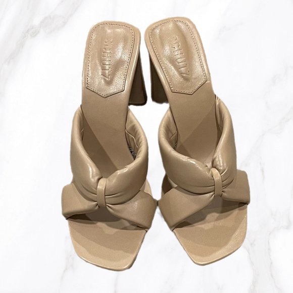 NWT Schutz Women's Fairy High Puffy Strap Heeled Sandal in True Beige, Size 10.5 - Picture 1 of 4